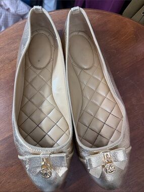 Michael Kors Gold Metallic Quilted Ballet Flats with MK Charm